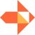 Anala consulting logo, it's an orange arrow with a square in the middle with one half diagonally a pale orange, and one half a pale white.
