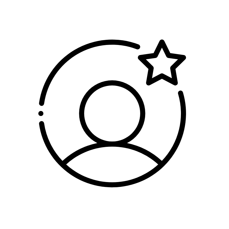 An icon of a person surrounded by a circle with a star breaking the circle at the 2 o'clock position.